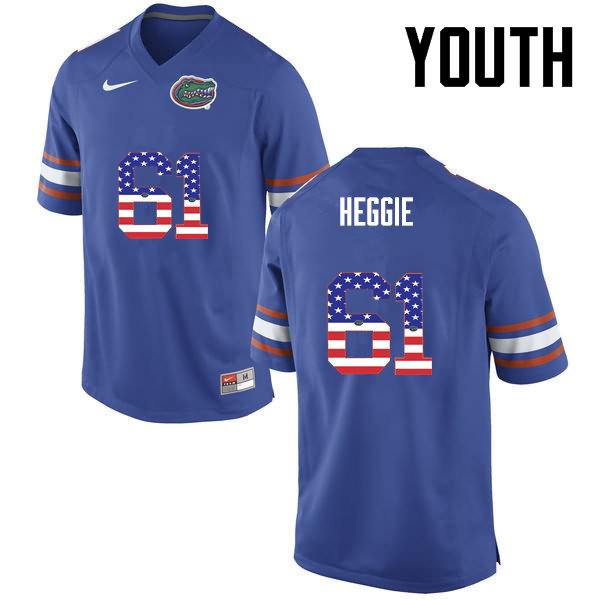 NCAA Florida Gators Brett Heggie Youth #61 USA Flag Fashion Nike Blue Stitched Authentic College Football Jersey DOQ2264ZZ